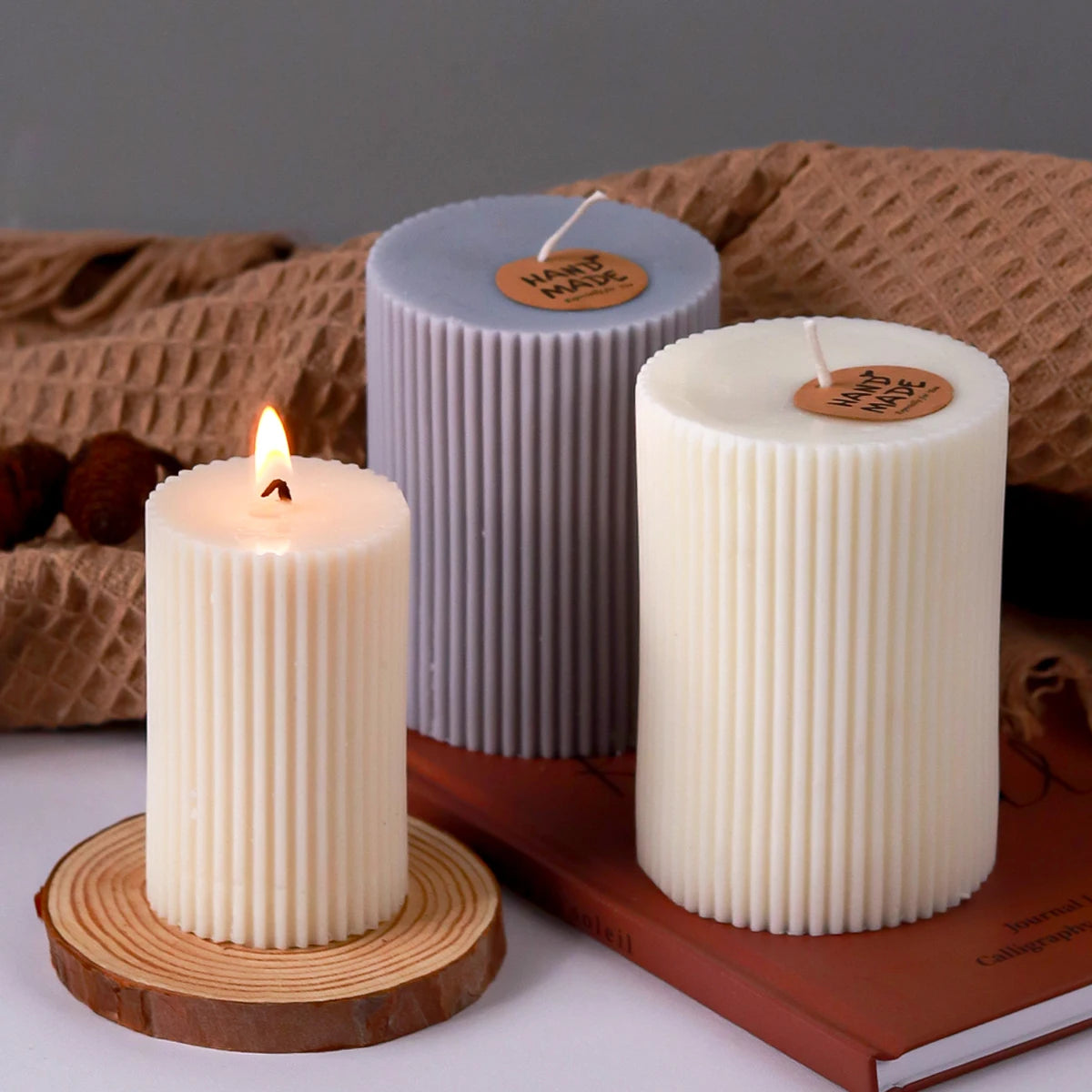 Molde de silicona para velas cilíndricas a rayas, hecho a mano, para hacer velas perfumadas, molde de cera, moldes artesanales de resina epoxi de cristal, decoración del hogar