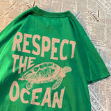 Respect The Ocean Green Turtle T Shirt Men Oversized Clothes Hip Hop Breathable Short Sleeve Harajuku Summer Cotton T-Shirt - Lootquake