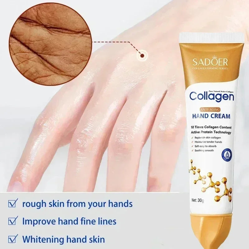 Crema de manos antiarrugas con colágeno, antisequedad, antigrietas, hidratante, nutritiva, suavizante, blanqueadora, reparadora.