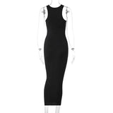 Sifreyr Ribbed V Neck Tank Long Dress Women Solid Sleeveless Bodycon Maxi Dress Sexy Streetwear Party Club Outfits Slim Sundress - Lootquake