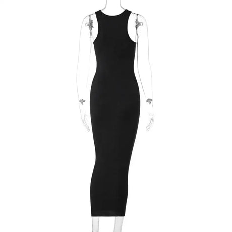 Sifreyr Ribbed V Neck Tank Long Dress Women Solid Sleeveless Bodycon Maxi Dress Sexy Streetwear Party Club Outfits Slim Sundress - Lootquake