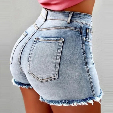 High Waist Hot Pants Women's Jeans Available in Multiple Colors Women's Denim Stretch Shorts Stretch Tassel Distressed - Lootquake