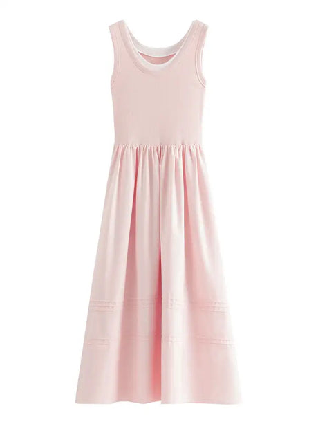 FSLE Classic Cleanfit Elegant Fake Two-pieces Vest Summer Women Long Dress 2024 New Versatile Casual A-Line Dress 24FS12982 - Lootquake