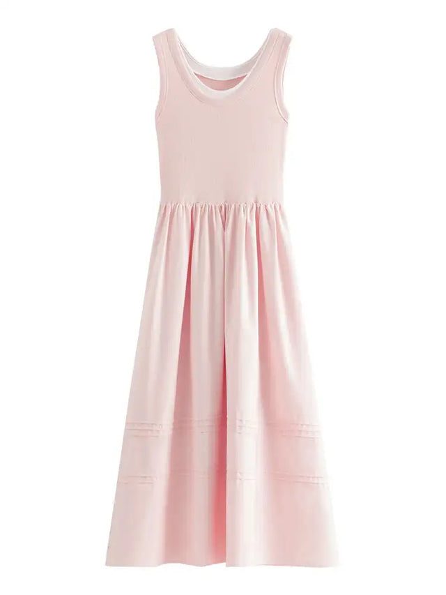 FSLE Classic Cleanfit Elegant Fake Two-pieces Vest Summer Women Long Dress 2024 New Versatile Casual A-Line Dress 24FS12982 - Lootquake