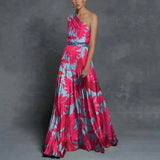 Vestidos de un solo hombro para mujer, primavera y verano 2024, con estampado de empalme y hombros descubiertos, sueltos, largos, a la moda, para ir al trabajo