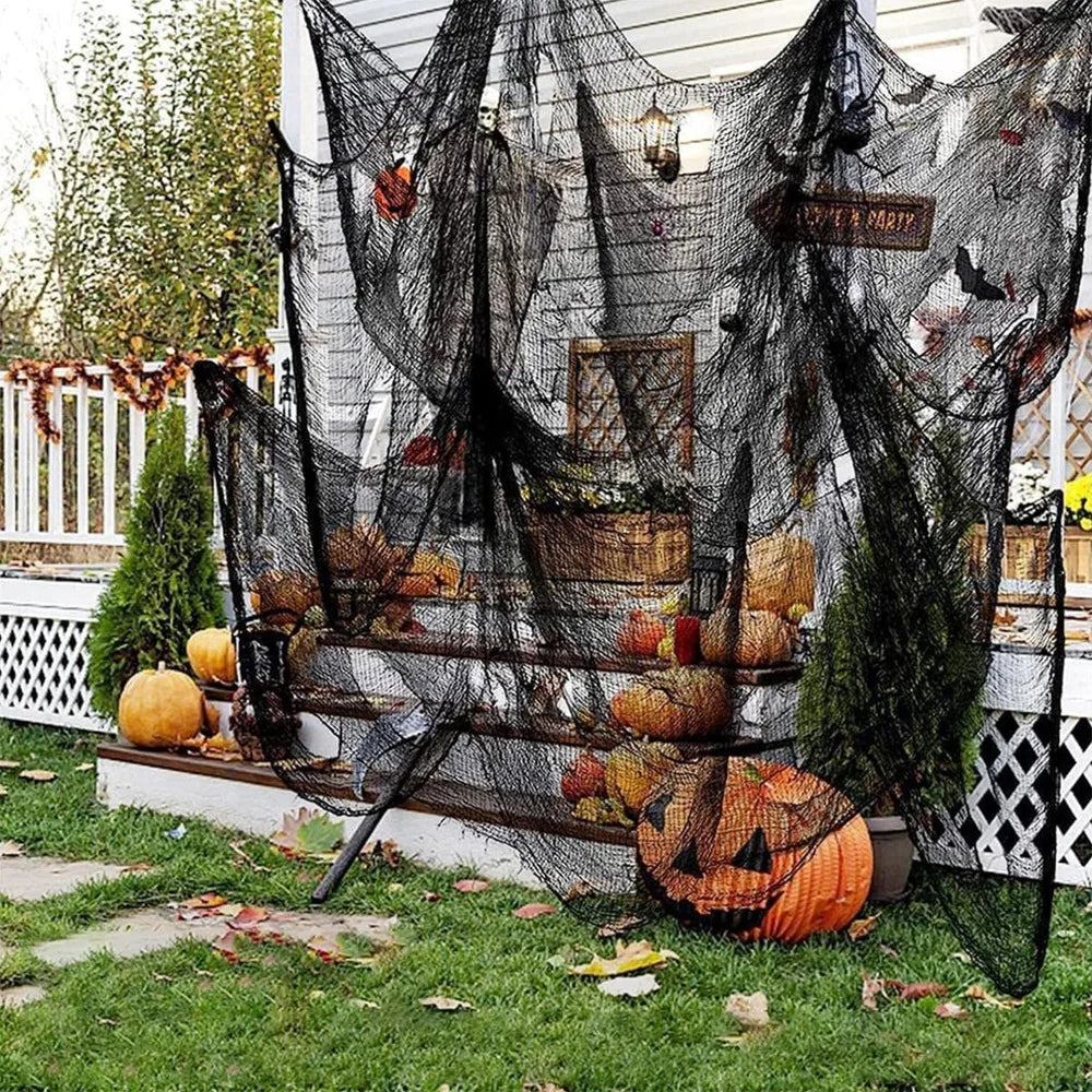 76x183cm Halloween Decorations Black Creepy Gauze Cloth Window Table Door Net Spooky Fancy Dress Party Haunted House Wall Decor