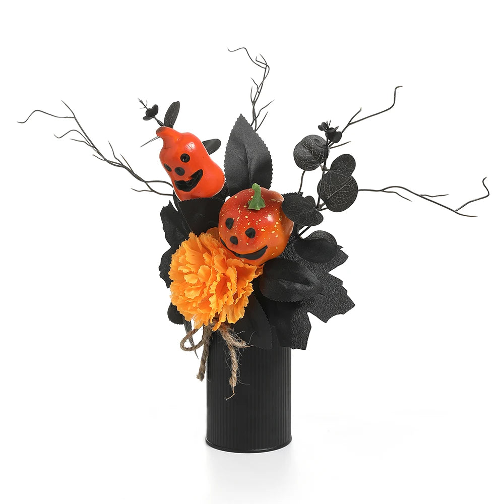 Halloween Home Room Decoration Simulation Pumpkin Maple Leaf Flower Table Decor, Halloween Pumpkin Barrel Decoration Props