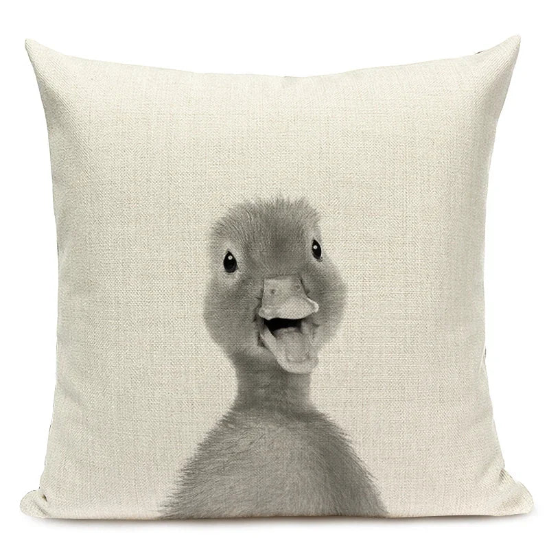 Black and White Cute Animals Cushion Cover - Animal Portrait Decoration Throw Pillow Case 45x45cm for Home Sofa Decor