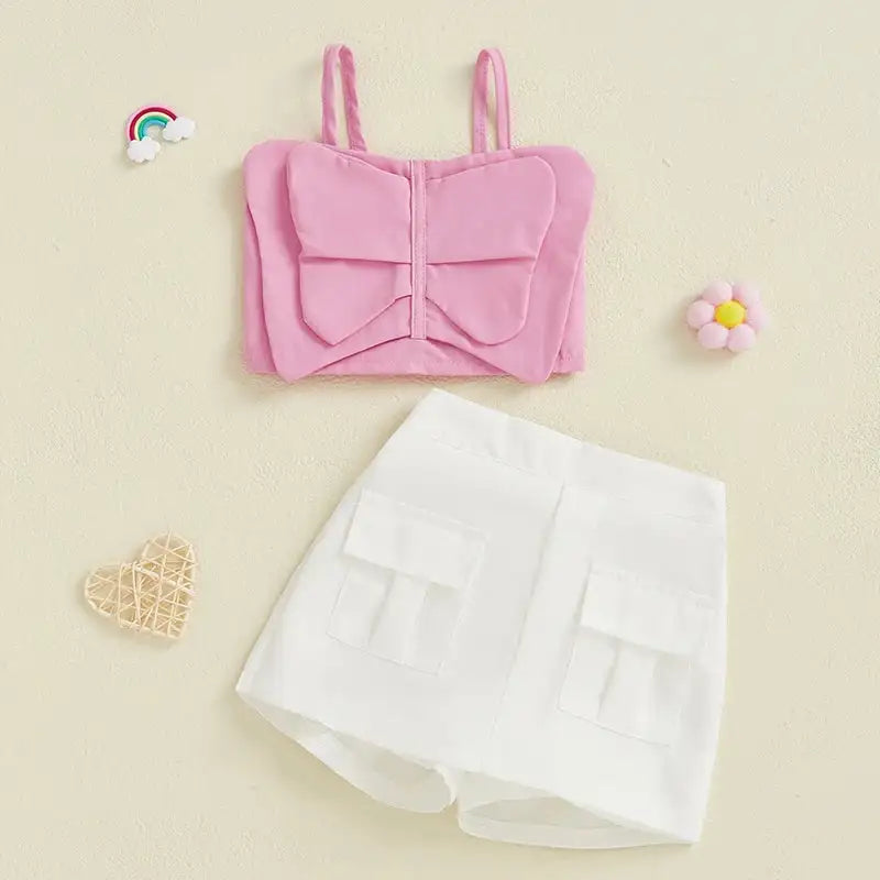 Adorable Baby Girl Sleeveless Top and Shorts Set with Cute Butterfly Print for Summer Outfit 2 Pieces Set - Lootquake