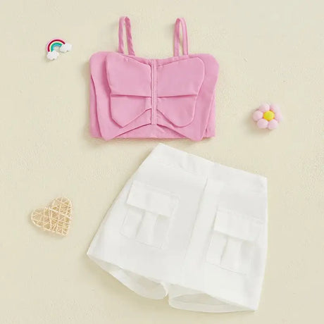 Adorable Baby Girl Sleeveless Top and Shorts Set with Cute Butterfly Print for Summer Outfit 2 Pieces Set - Lootquake