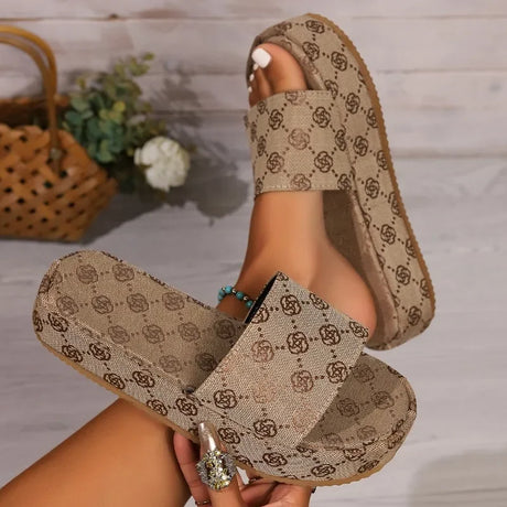 Summer New Women's Round Head Flat Soled Non-slip Slippers Woman Fashion Flowers Khaki Flats Sandals Female Zapatos De Mujer - Lootquake
