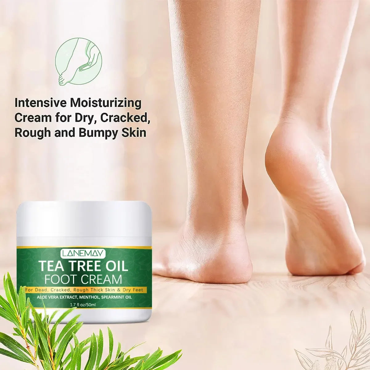 Crema hidratante para pies, para pies y talones secos. Crema calmante para pies secos y agrietados con urea y aceite de árbol de té.