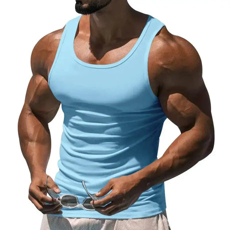 American Vest, Summer Europe And The United States Men Stretch Sports Gym Training, Tight Hurdle Sleeveless Top Solid Color Vest - Lootquake
