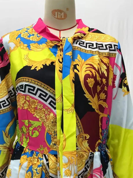 2024 Spring Summer New Cross-border Wishdress Women's Clothing Artistic Printing Plenty Folds Seven-half Sleeves Long Dress - Lootquake