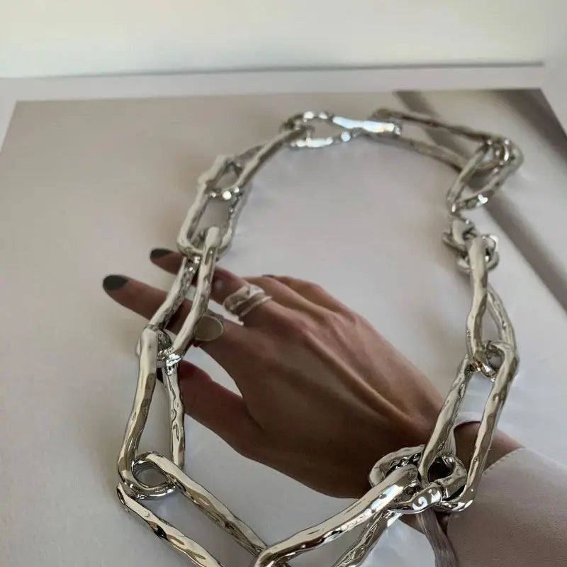 Punk Hip-hop Retro Gold-plated Silver Plated Collarbone Necklace Heavy-duty Thick Chain Necklace for Women - Lootquake