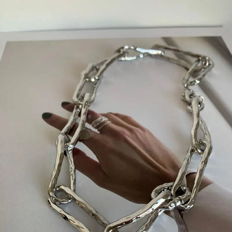 Punk Hip-hop Retro Gold-plated Silver Plated Collarbone Necklace Heavy-duty Thick Chain Necklace for Women - Lootquake