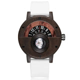 Reloj de madera natural para hombre, con brújula y esfera giratoria, de madera de nogal, ébano y bambú, de cuarzo, color marrón