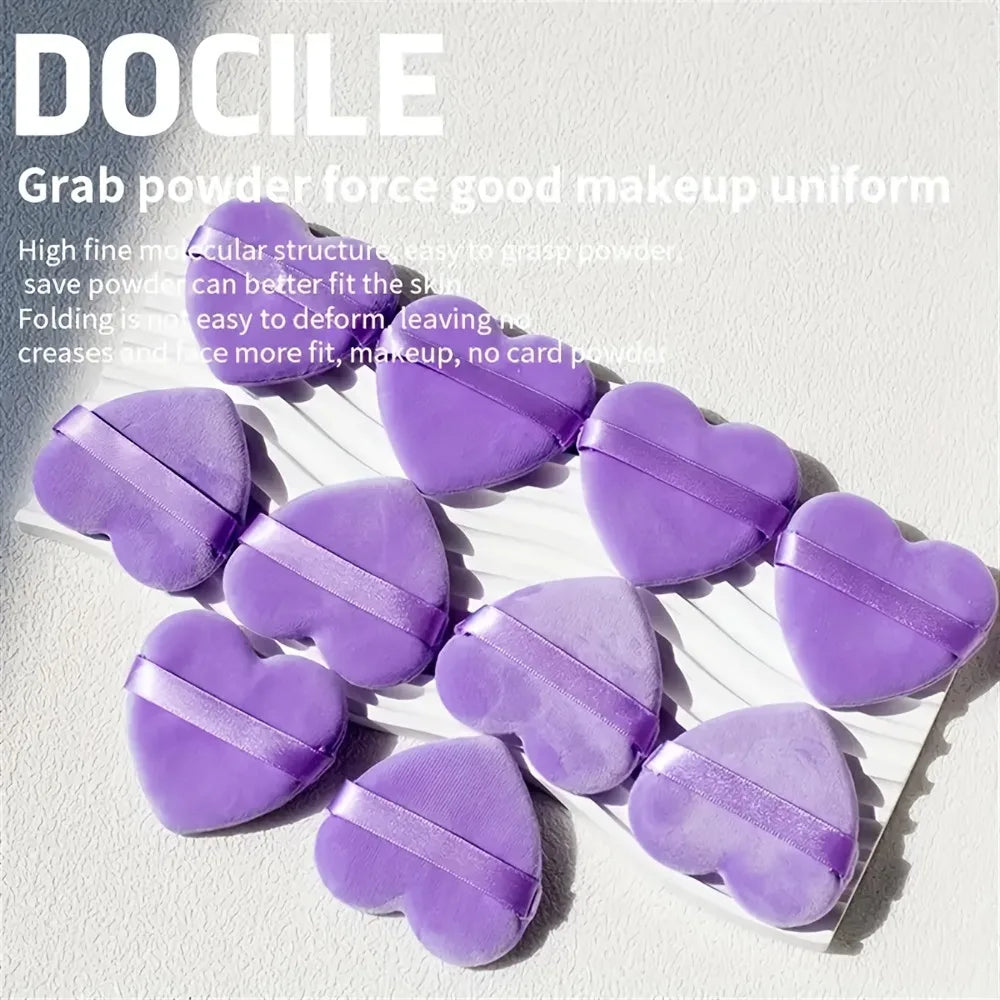 Heart Shaped Velvet Powder Puffs Dry Wet Dual Use 10Pcs All-Purpose Makeup Foundation Blending Sponge Set