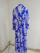 Europe And America Cross Border Autumn/Winter New Long Dress with Waist Pullover And Bohemian Print Long Sleeve Large Swing - Lootquake