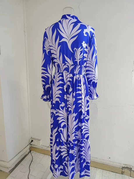 Europe And America Cross Border Autumn/Winter New Long Dress with Waist Pullover And Bohemian Print Long Sleeve Large Swing - Lootquake