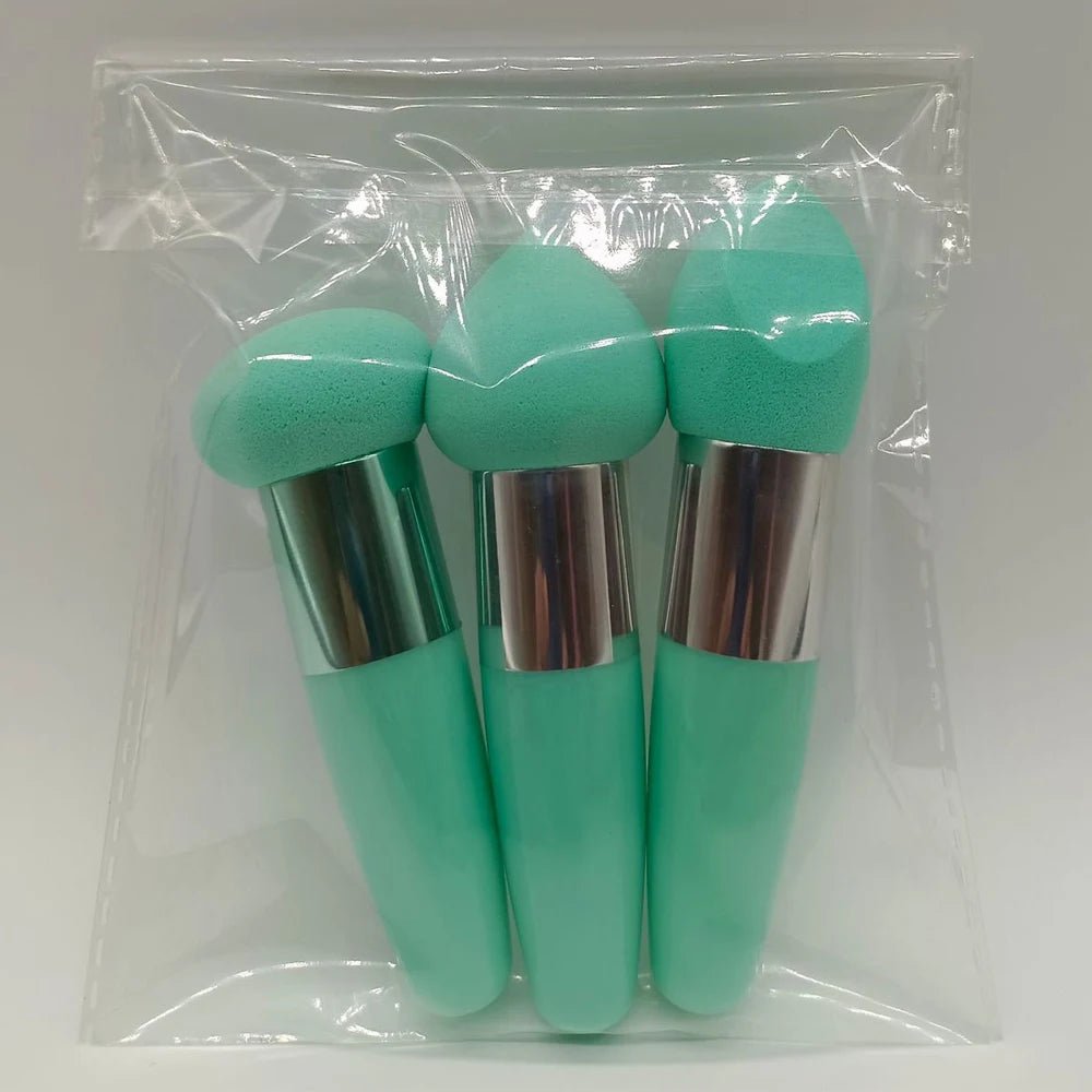 Lot de 3 pinceaux de maquillage pour femme, houppette à tête de champignon, pour fond de teint, correcteur, estompeur, avec manche lisse, outils de beauté