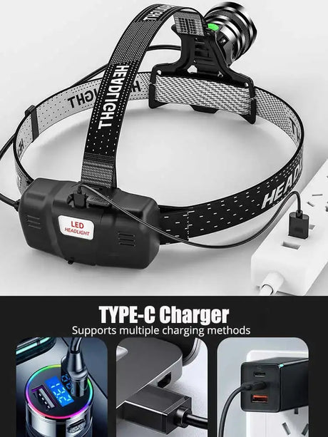 White Laser Fishing LED Headlamp Sensor XHP90 Headlight with 18650 Battery Flashlight USB Rechargeable Head Lights Torch Lantern - Lootquake