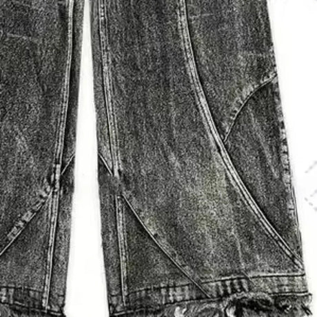 PFNW Spliced Design Washed Denim Jeans Men's Streetwear Fashion Straight Leg Denim Pants Hip Hop Trendy Trousers Spring 28W4634 - Lootquake