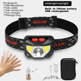 Potente linterna frontal LED recargable con sensor de movimiento corporal, linterna frontal para acampar, linterna frontal con USB