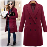 Autumn Winter Women's Woolen Jacket Long Windbreaker Double Breasted Slim Fit Coat - Lootquake