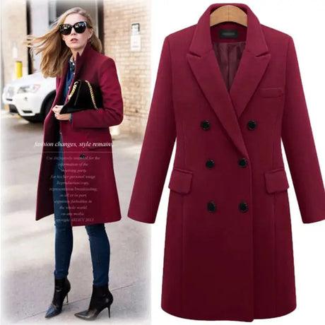Autumn Winter Women's Woolen Jacket Long Windbreaker Double Breasted Slim Fit Coat - Lootquake