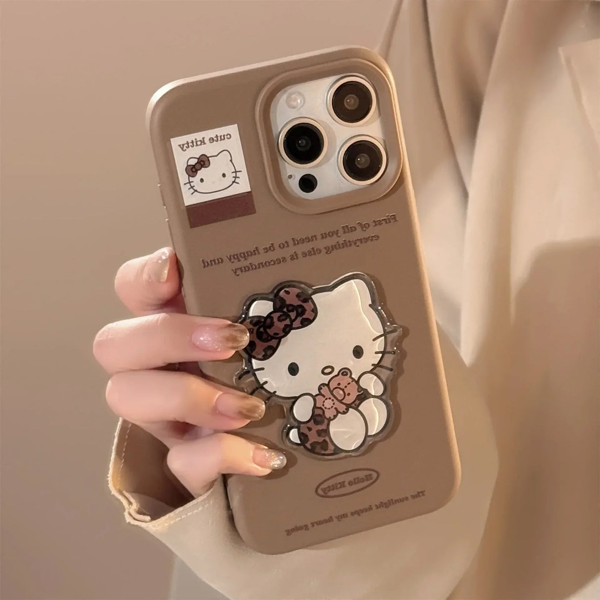 Korean Cartoon Cute 3D Hello Kitty Sticker With Lanyard Soft Phone Case For iPhone