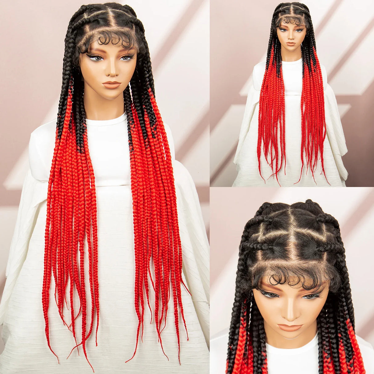 36" Orange Knotless Box Braids Wig | Transparent Full Lace | Baby Hair