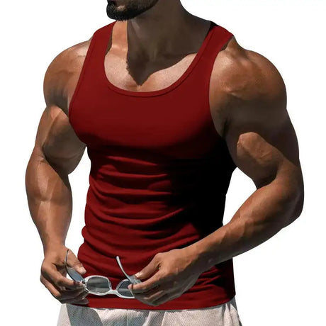American Vest, Summer Europe And The United States Men Stretch Sports Gym Training, Tight Hurdle Sleeveless Top Solid Color Vest - Lootquake
