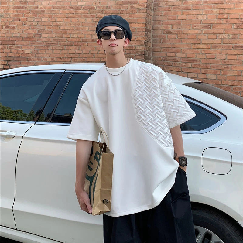 Spliced O Neck Short Sleeve Men T Shirt Summer Korean Harajuku Fashion Casual 2xl Oversized Clothing Black White Streetwear Tops - Lootquake