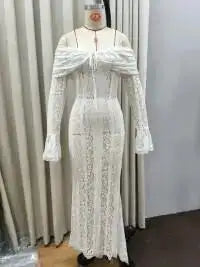 Vestido largo ajustado de encaje con un solo hombro y aberturas para mujer, liso, con cordones, sin cintura, elegante y sexy, para fiestas y citas, 2024