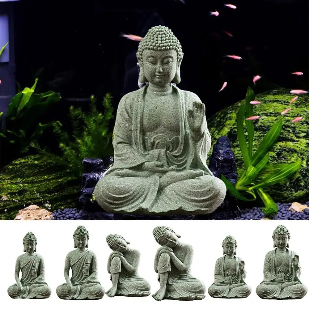 Decoración de pecera de Buda de arenisca, artesanía de Buda de meditación, escultura zen de Buda, micropaisaje, estatua de pecera