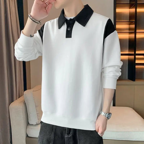 Big Size Pullover Contrasting Colors Mens Polo Shirts Oversize Splicing Male Sweatshirts Sale High Brand Fashion Korean Luxury S - Lootquake