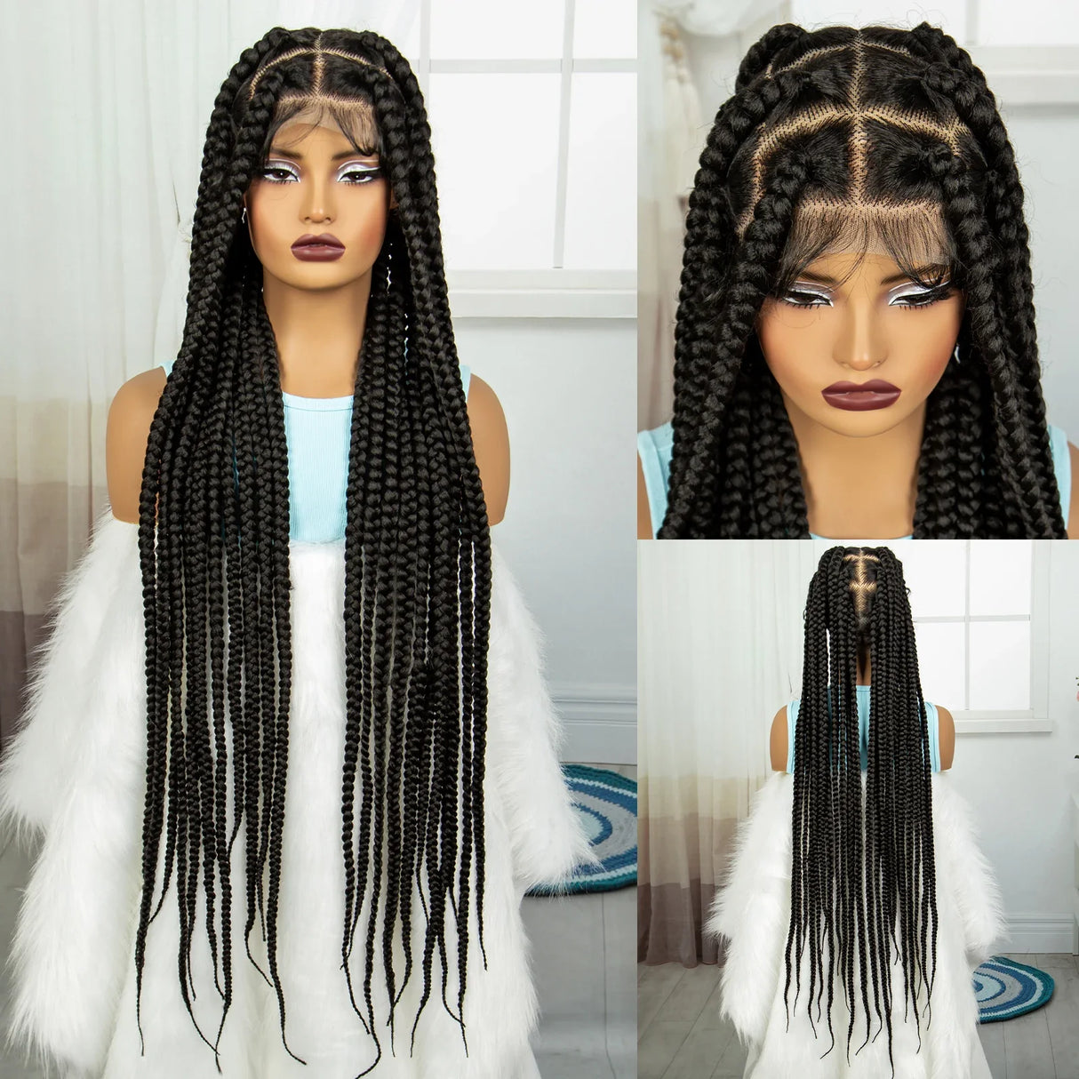36" Orange Knotless Box Braids Wig | Transparent Full Lace | Baby Hair