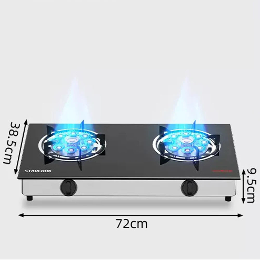 Estufa de gas de escritorio de doble placa de cocción para el hogar, cocina de fuego intenso con doble orificio y gas licuado natural.