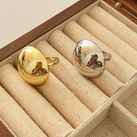 New Trendy Metal Glossy Ball Shape Ring for Women Men Europe America Round Semicircle Personality Hip-Hop Punk Jewelry Accessory - Lootquake
