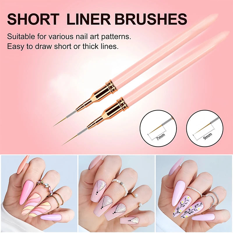7/9/11/15/25MM Nail Liner Brush Set UV Gel Nail Brushes Kits 5pcs French Stripe Line Painting Drawing Flower Pen Manicure Tools
