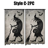 Halloween Window Decorations Halloween Door Curtain Skeleton & Bat Black Lace Panel for Haunted House Decor