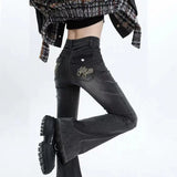 American High Street Spicy Girls Low Waist Jeans Women Autumn Vintage Y2k Design Sense Slim Fit Straight Tube Micro Flare Pants - Lootquake