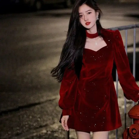 Women's Long Dress Autumn And Winter Dress Christmas High-end Neck Elegant Slim - Lootquake