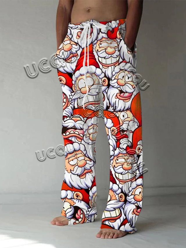 Men'S Christmas Pants 3D Funny Santa Print Casual Pants American Drawstring Loose Lightweight Fashionable Hip-Hop Sports Pants - Lootquake
