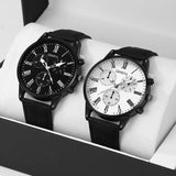 2PCS Set Couple Fashion Casual Leather Watches Ladies Simple Dial Quartz Wristwatches Dress Clock Montre Femme - Lootquake