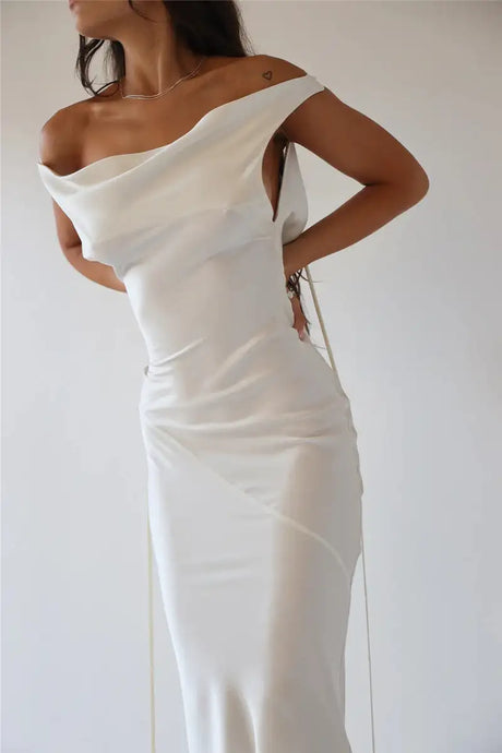 Fashion Women Satin Vintage Long Bodycon Dress Elegant Backless Spaghetti Strap Long Dress Y2K Sexy Low Cut Club Party Dress - Lootquake