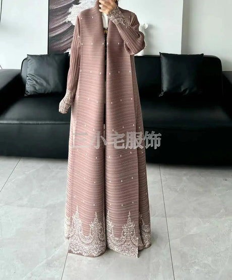 Autumn and Winter New Abaya Fashion Lapel Pleated Long Sleeved Cardigan Windbreaker Jacket Saudi Abayas for Women - Lootquake