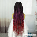 36" Burgundy Knotless Box Braids Wig | 9x6 Lace Front | Baby Hair