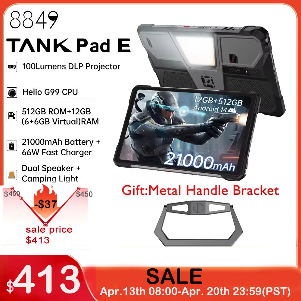 8849 TANK PAD E Unihertz Tablette projecteur robuste Smartphone 10,95 pouces 120 Hz 24 Go 512 Go 21 000 mAh 32 MP + 50 MP 66 W Téléphone Tablette